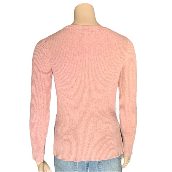 3/$30 - H&M Pink Ribbed Long Sleeve Top Size Small - Picture 4 of 8